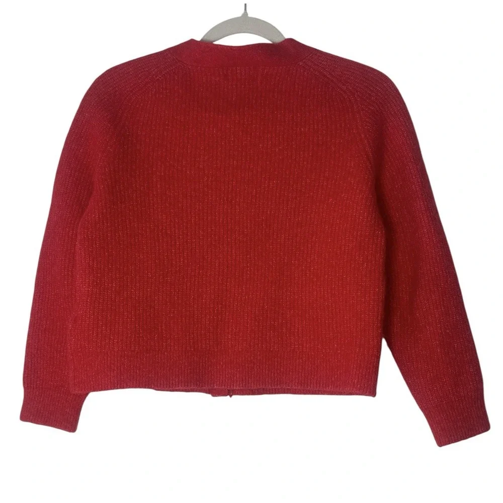 GANNI Cropped Cardigan Sweater Women's Small Red Wool‎ Alpaca Blend Button Front